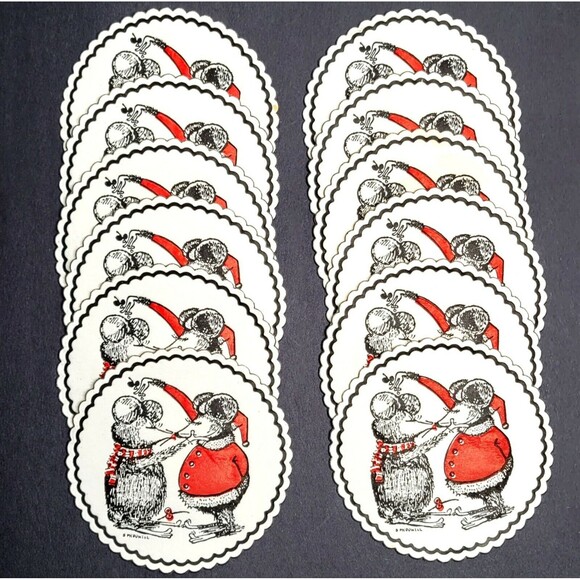 Mr & Mrs Santa Mice Barware Coasters Festive Tissue Wax Paper Lot of 12 MCM NEW - Picture 1 of 3